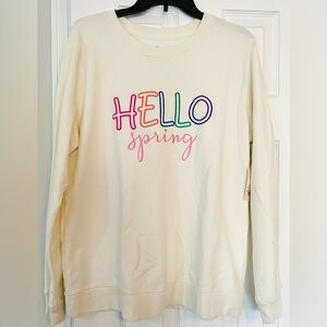 LightCream “Hello Spring” Cotton blend Sweatshirt by St. John’s Bay. NWT. Size L